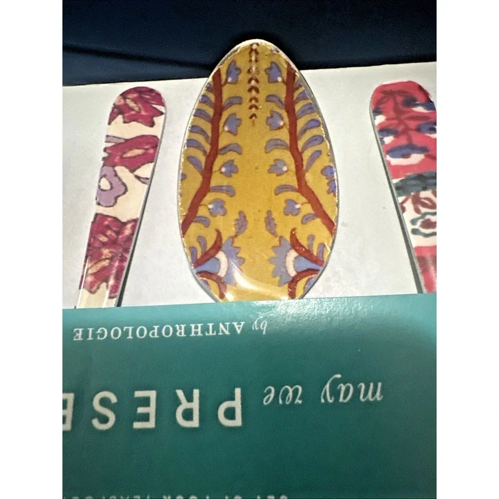 Anthropologie Blockprint Floral Boho Farm Teaspoons Set of 4 New Package 5.25